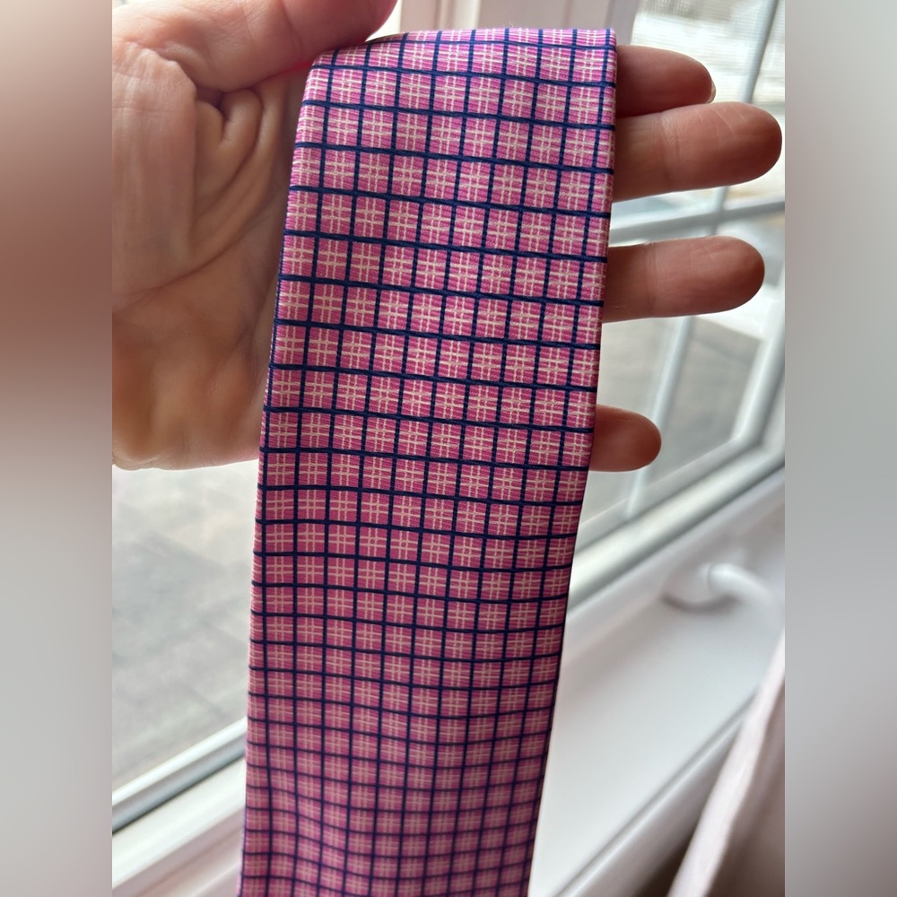 Ralph Lauren Pink and Navy Windowpane Plaid Tie